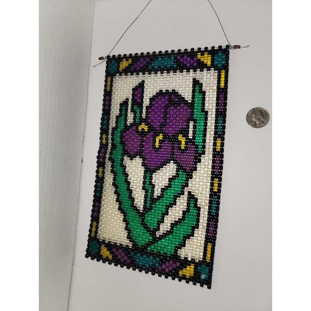 Beaded wall hanging‎ Floral iris Banner Handmade